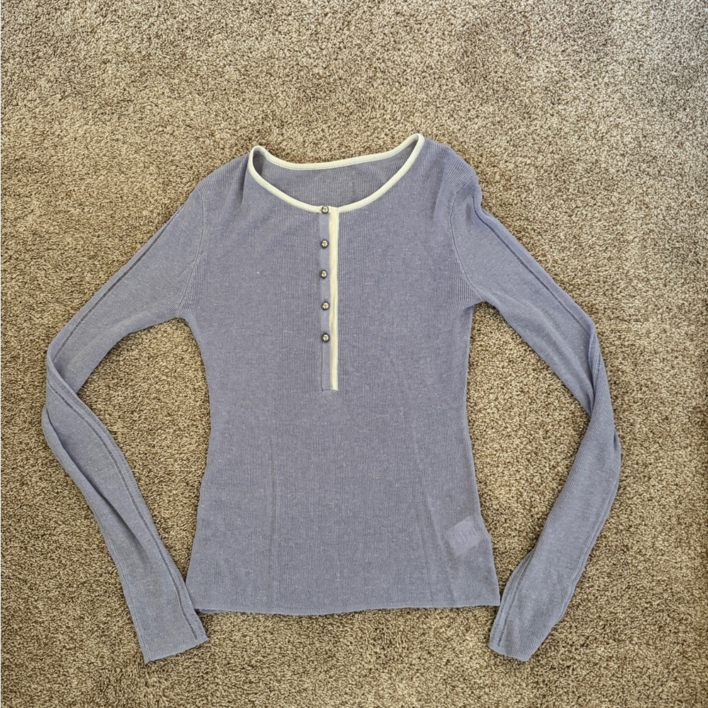 Women's Long Sleeve Henley Top - Purple